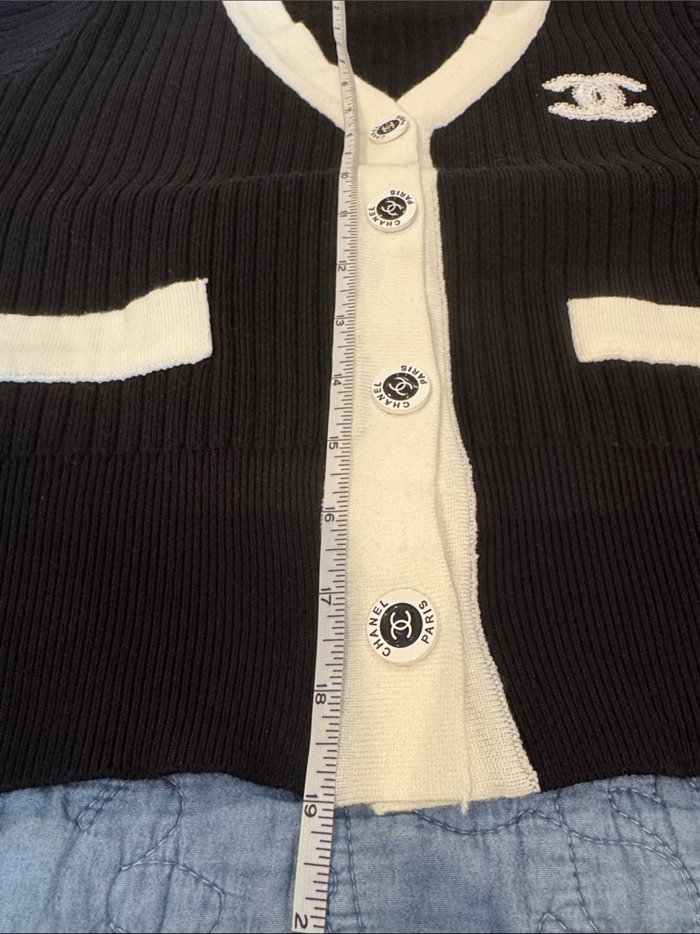 Classic Black and White CC Button Down Sweater - Picture 13 of 17